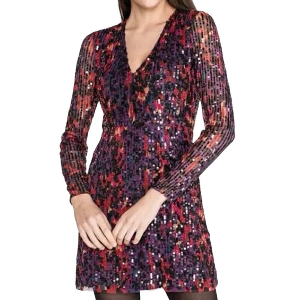 FRENCH CONNECTION Emille Inari Womens Sequined Leopars Cocktail Mini Dress - 8